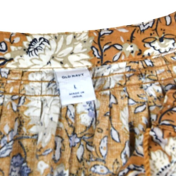 Old Navy Boho Floral Blouse L Rust Mustard Prairie Peasant Top - Picture 8 of 8